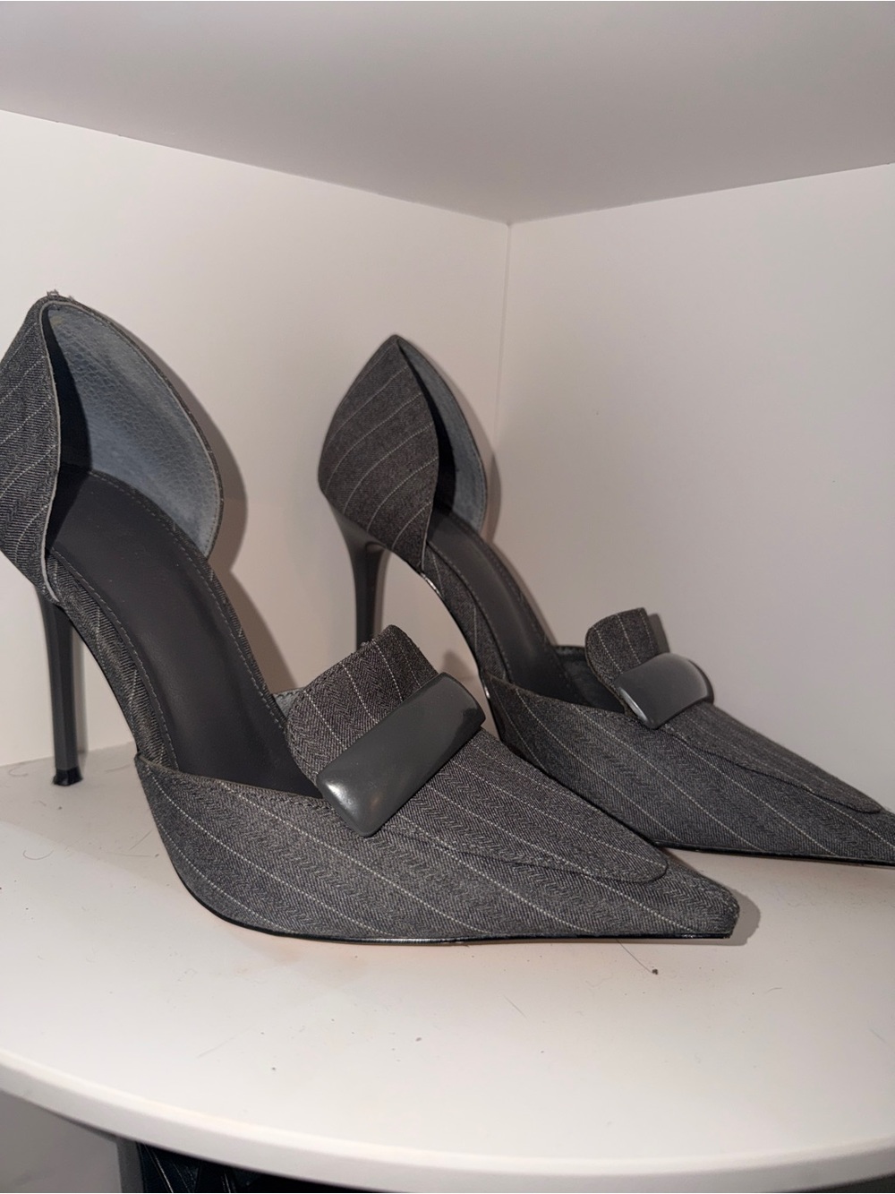 Steve Madden Gray Pinstripe Pointed D'Orsay Pumps